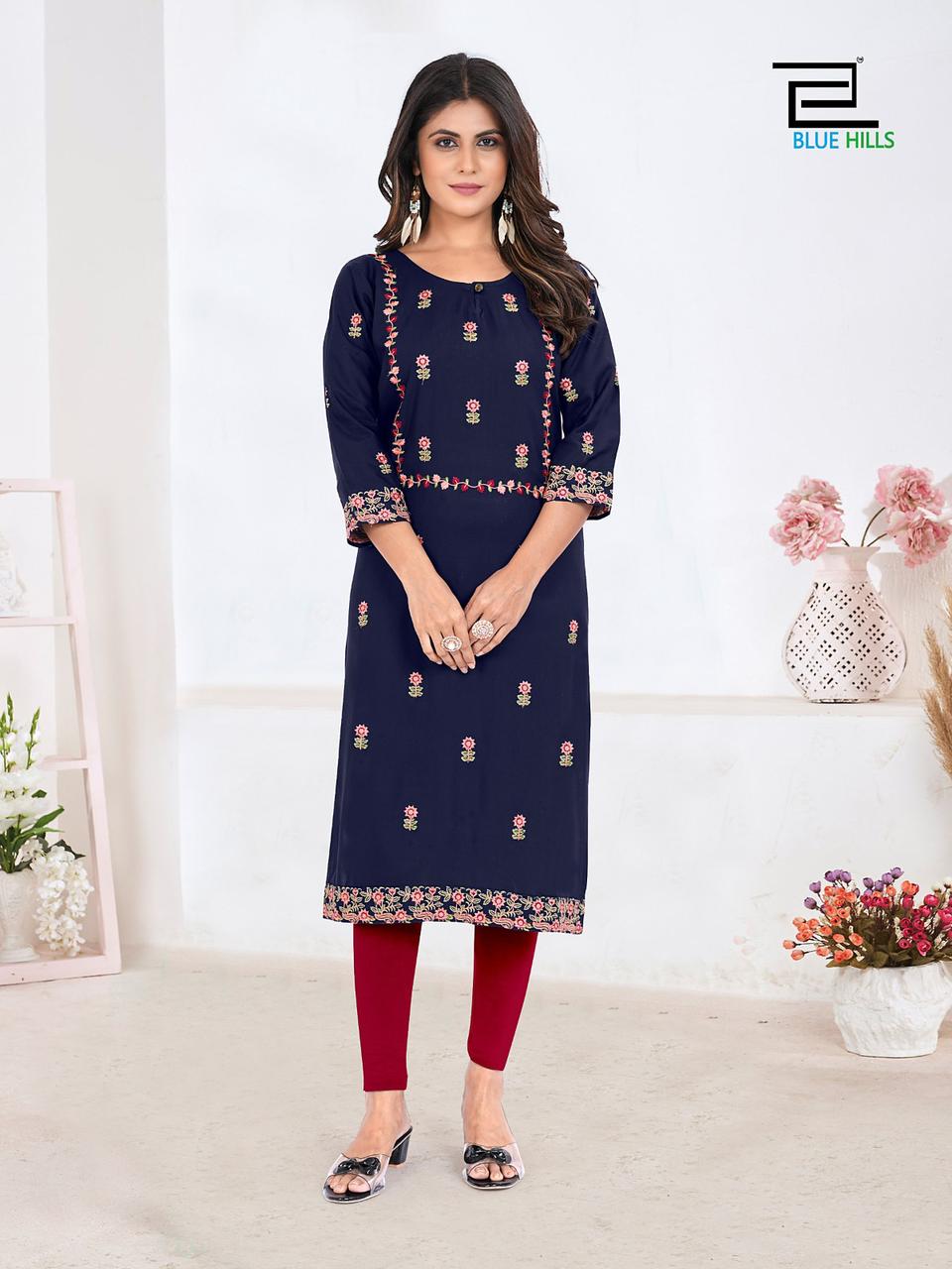 blue house sita raman rayon stylish look kurti catalog