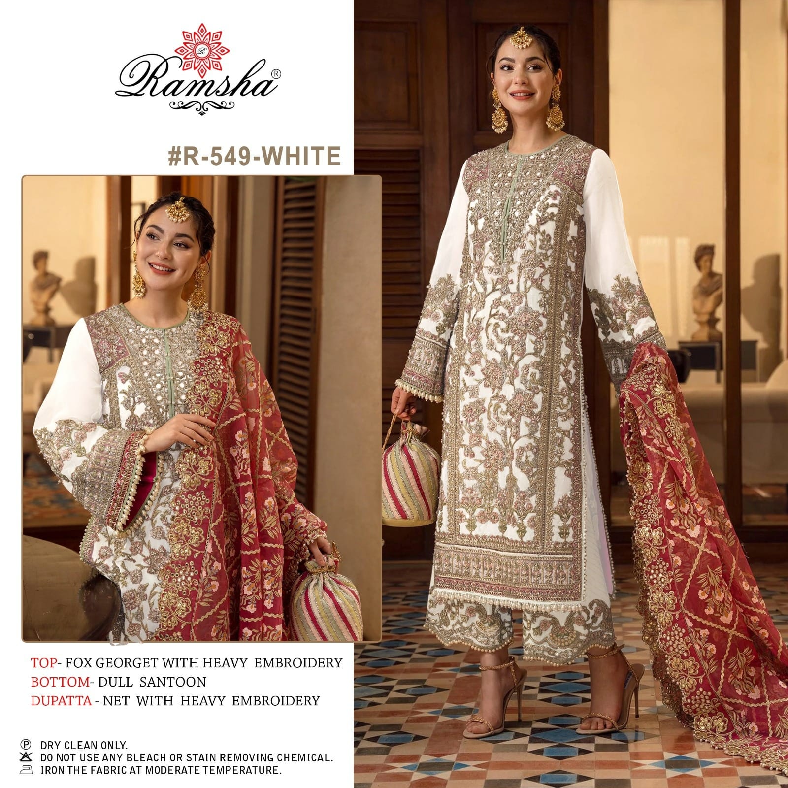 Ramsha Ramsha R-549 white Salwar Kameez Georgtte Singles