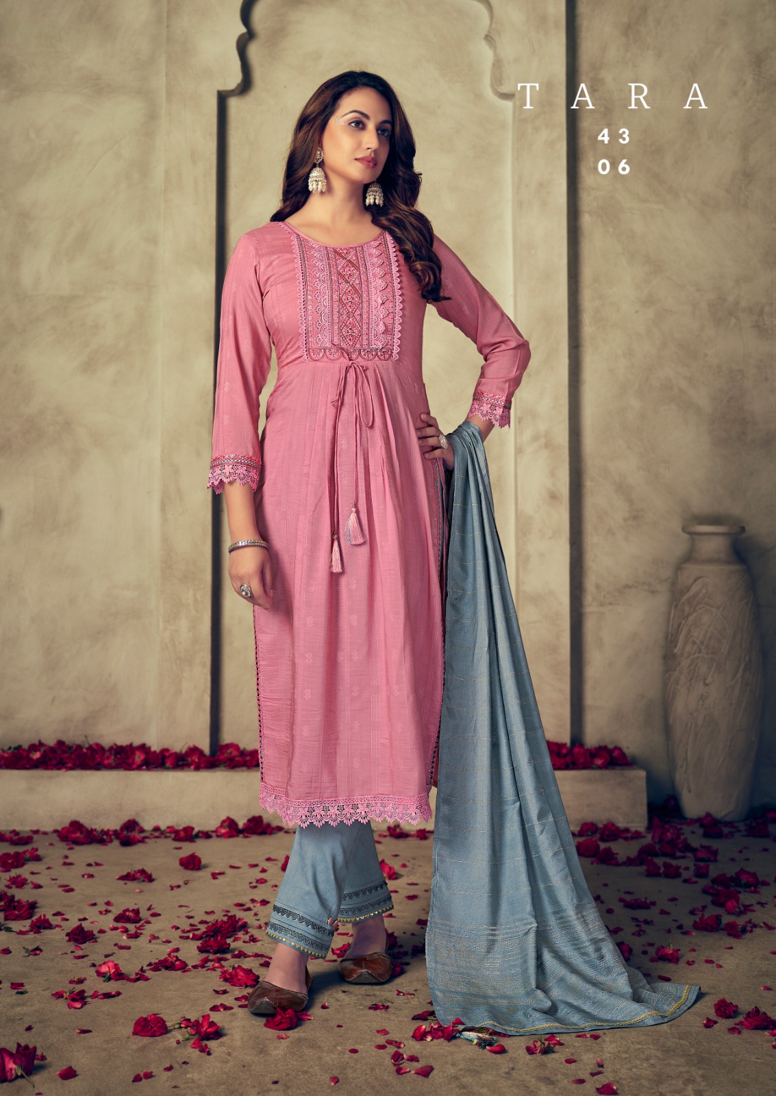 rangoon tara viscose attrective look kurti pant with dupatta catalog