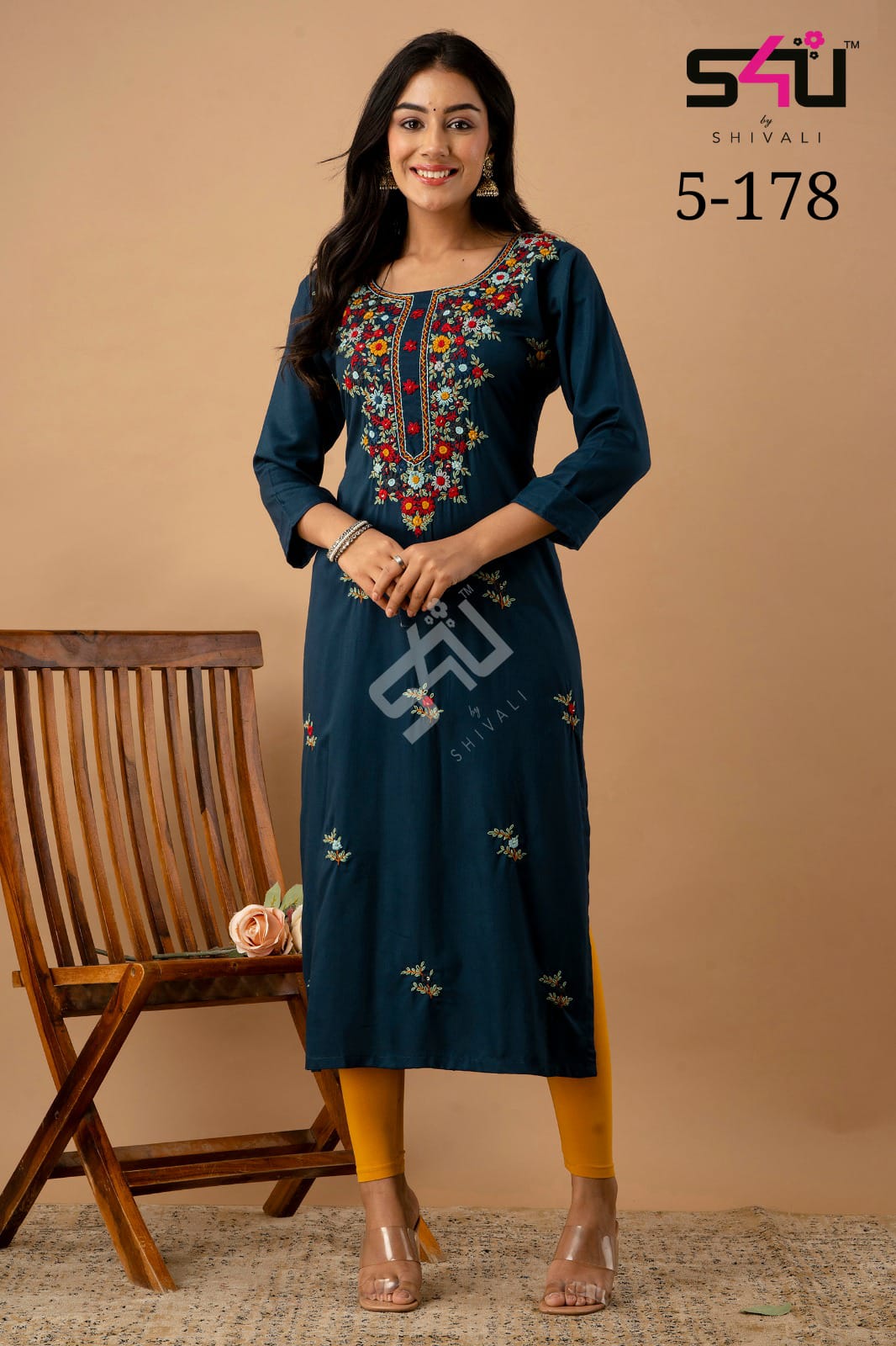 s4u d no 5-178 fancy decent embroidery look kurti size set