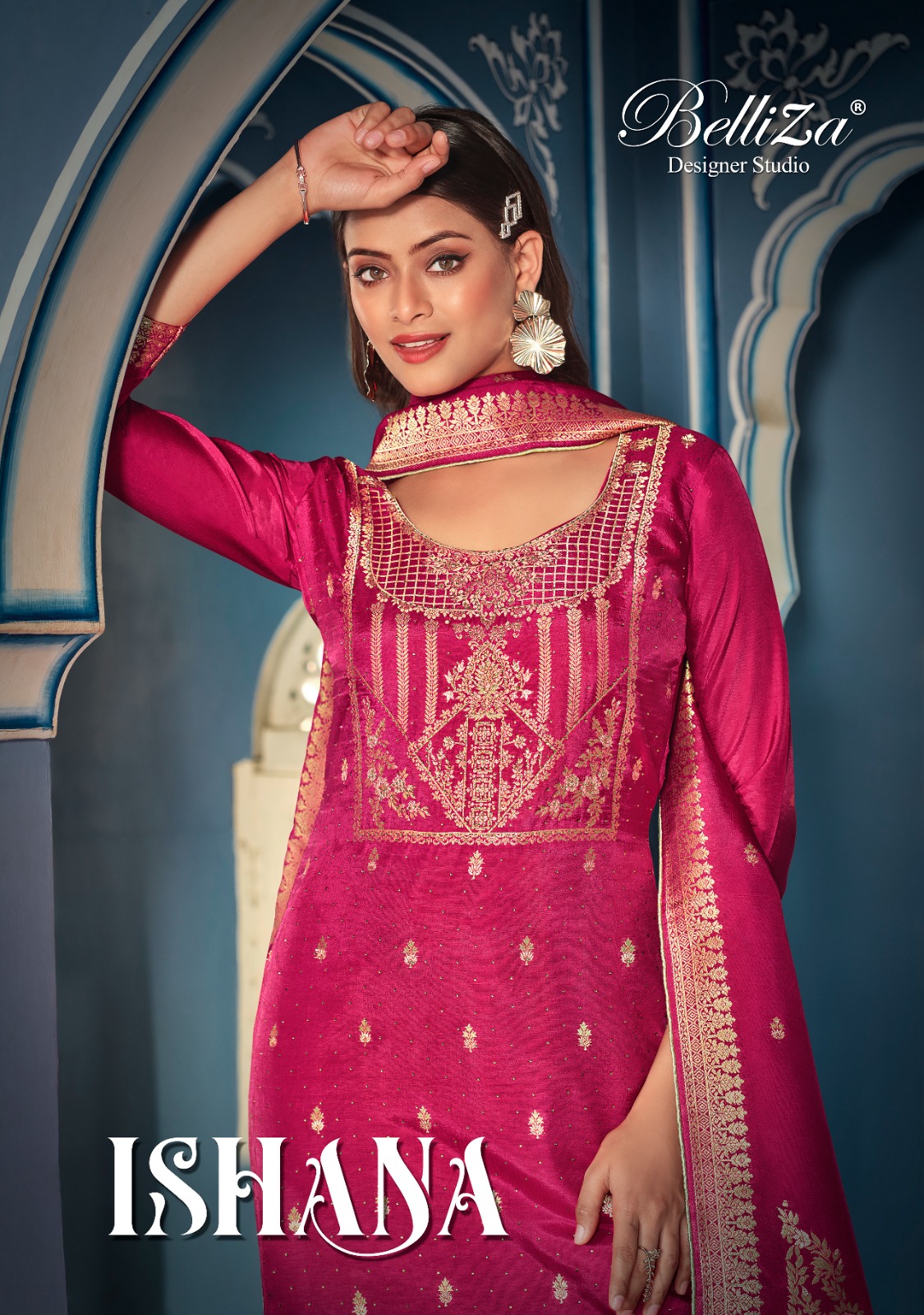 belliza designer studio ishana viscose dola Jaquard gorgeous look salwar suit catalog