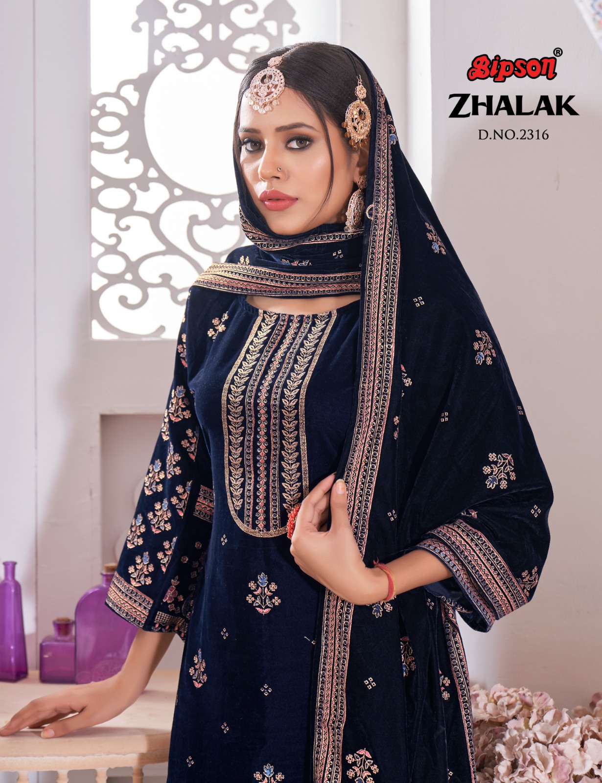 bipson zhalak 2316 viscose velvet elegant salwar suit catalog