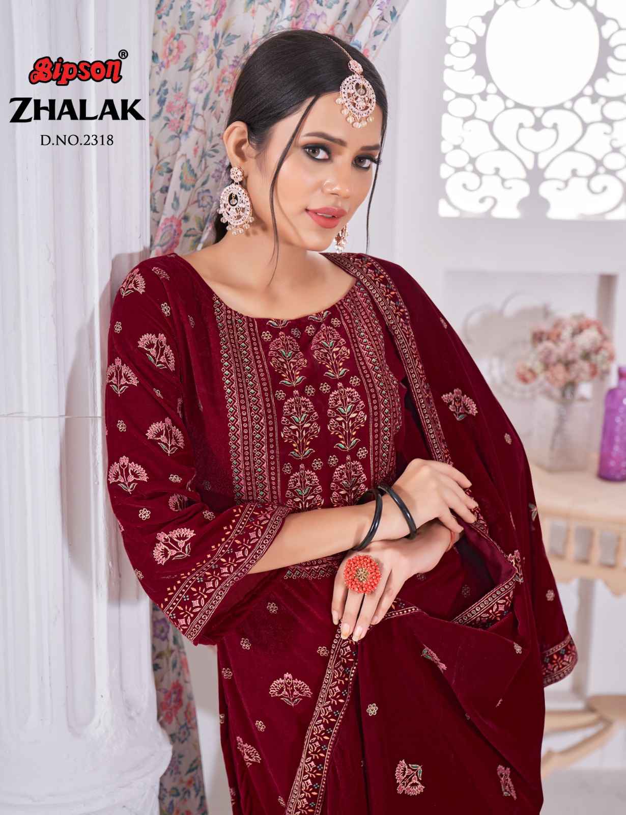 bipson zhalak 2318 viscose velvet festive look salwar suit catalog