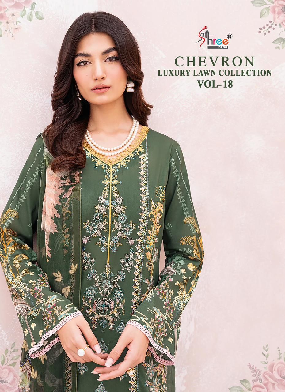 shree fabs Chevron Luxury Lawn Collection Vol 18 lawn cotton decent look salwar suit with siffon dupatta catalog