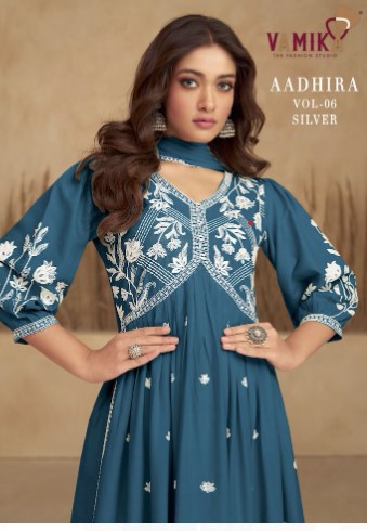 vamika Aadhira Vol 6 silver D No1108f To 1108J rayon viscose regal look kurti pant with dupatta catalog