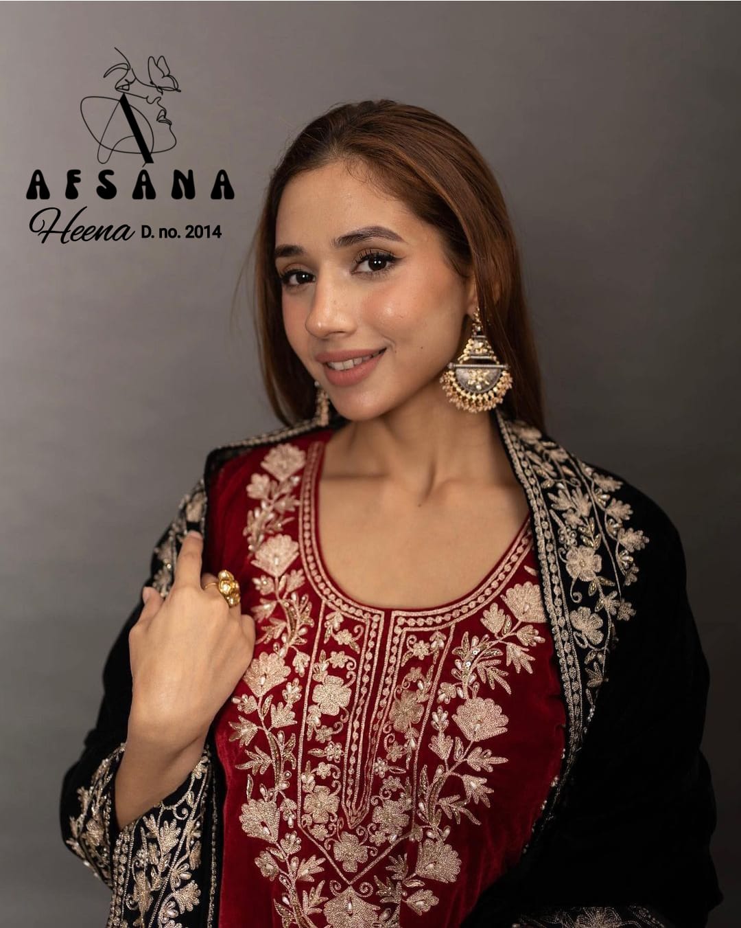 afsana heena d no 2014 velvet decent look top pant size set