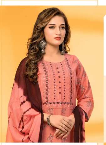 kinti radhika 4 rayon decent look top skirt with dupatta catalog