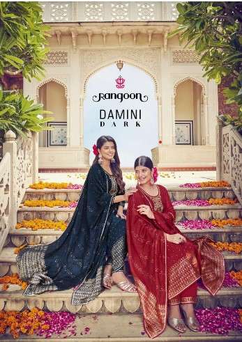 rangoon damini dark viscose gorgeous look top bottm with dupatta catalog