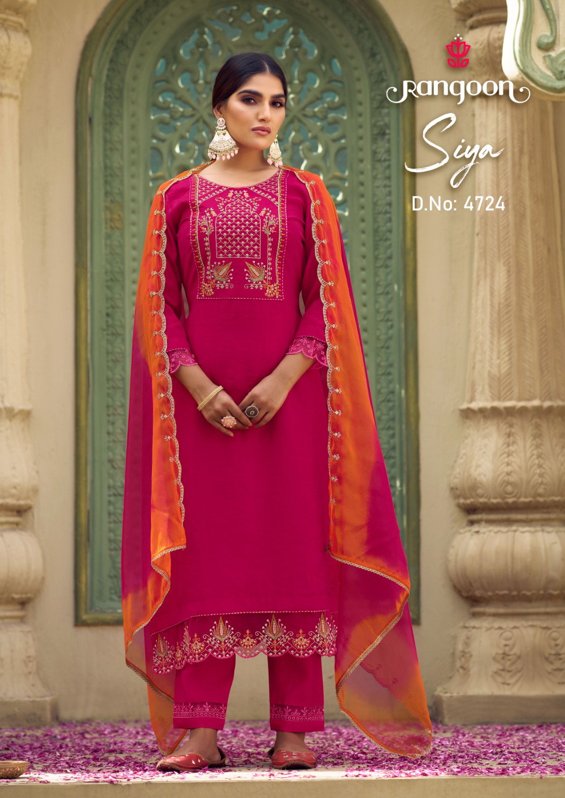 rangoon siya silk viscose exclusive embroidery look top bottom with dupatta catalog