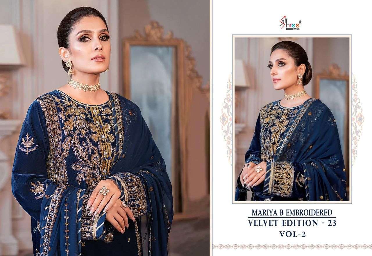 shree fabs maria b embroidered velvet collection vol 2 velvet gorgeous look salwar suit catalog