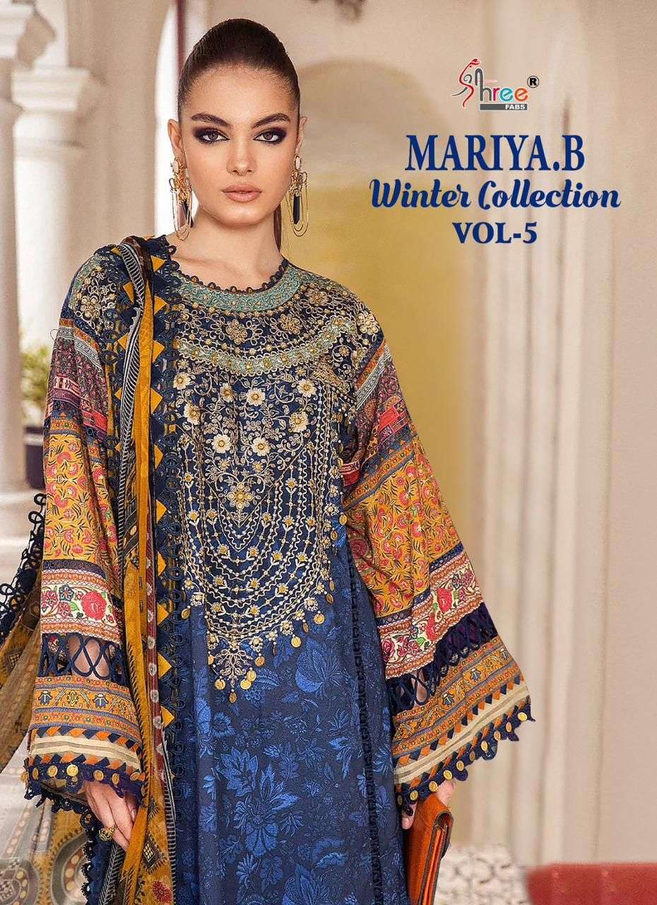 shree fabs maria b winter collection 5 pure pashmina graceful look salwar suit catalog