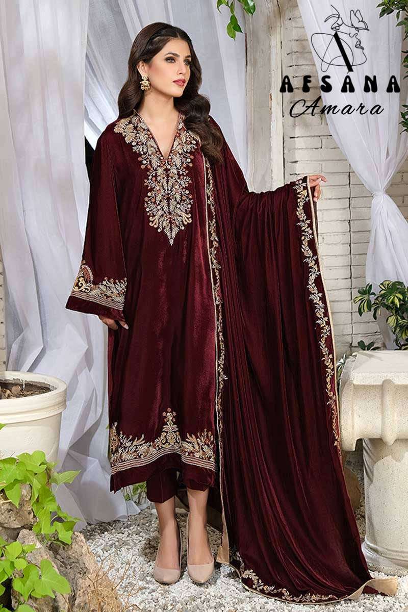 afsana amara 2024 velvet collection  velvet regal look top bottom with dupatta size set