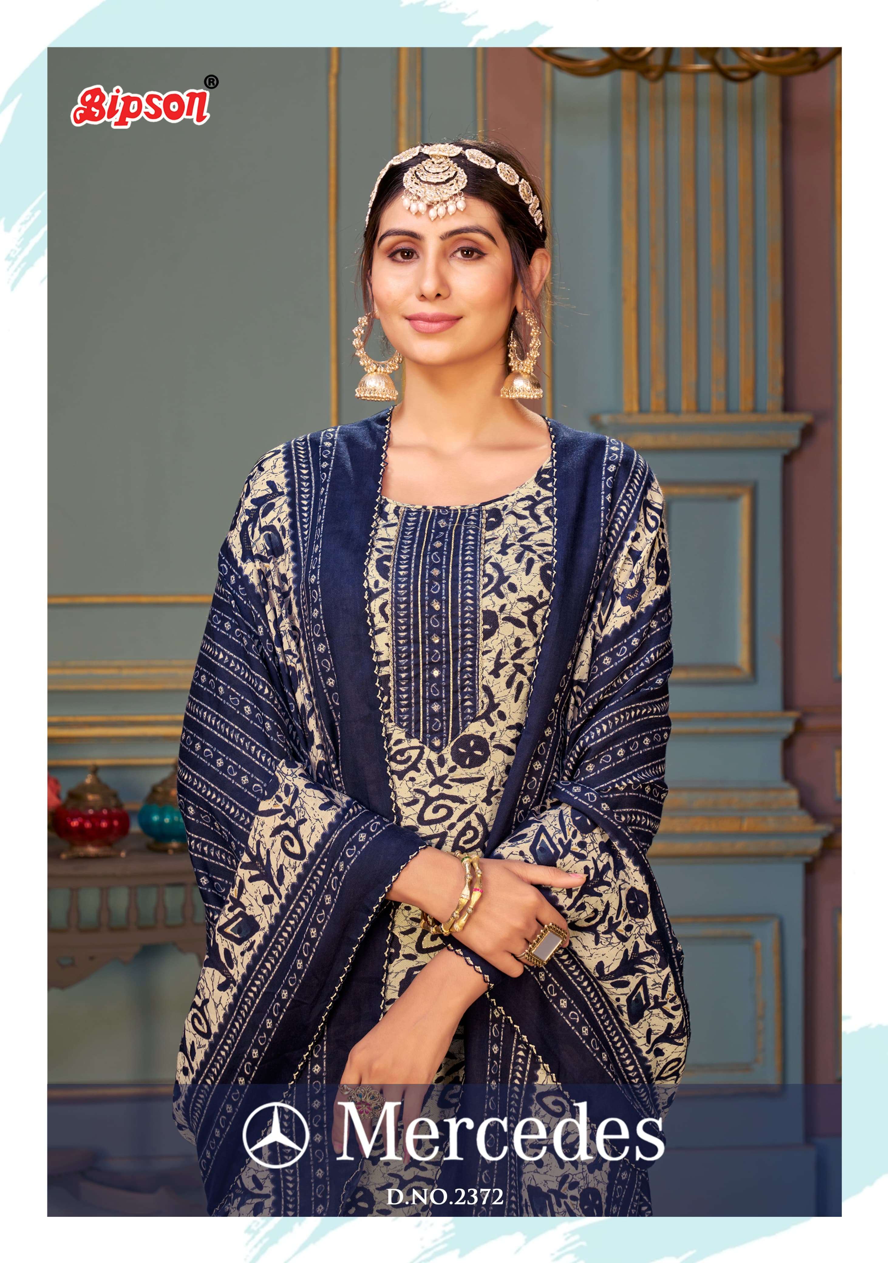 Bipson mercedes 2372 Pure Woollen Pashmina Foil Print With Ethnic Hand Workelegant salwar suit catalog