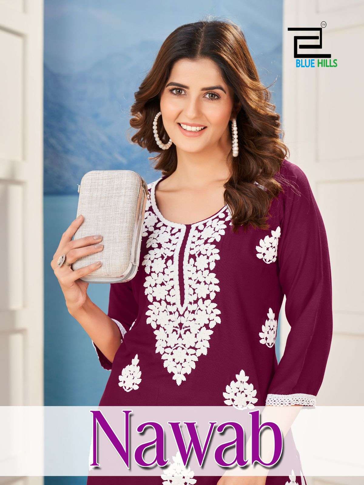 blue hills nawab rayon With Lucknawi work  look kurti catalog