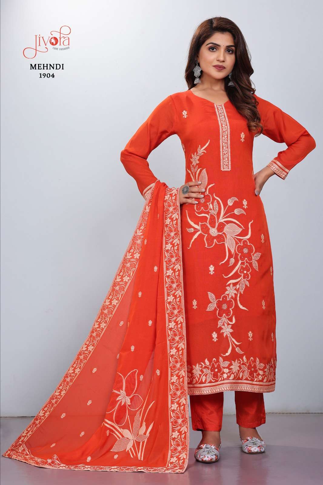 jivora mehndi viscose catchy look kurti pant with dupatta