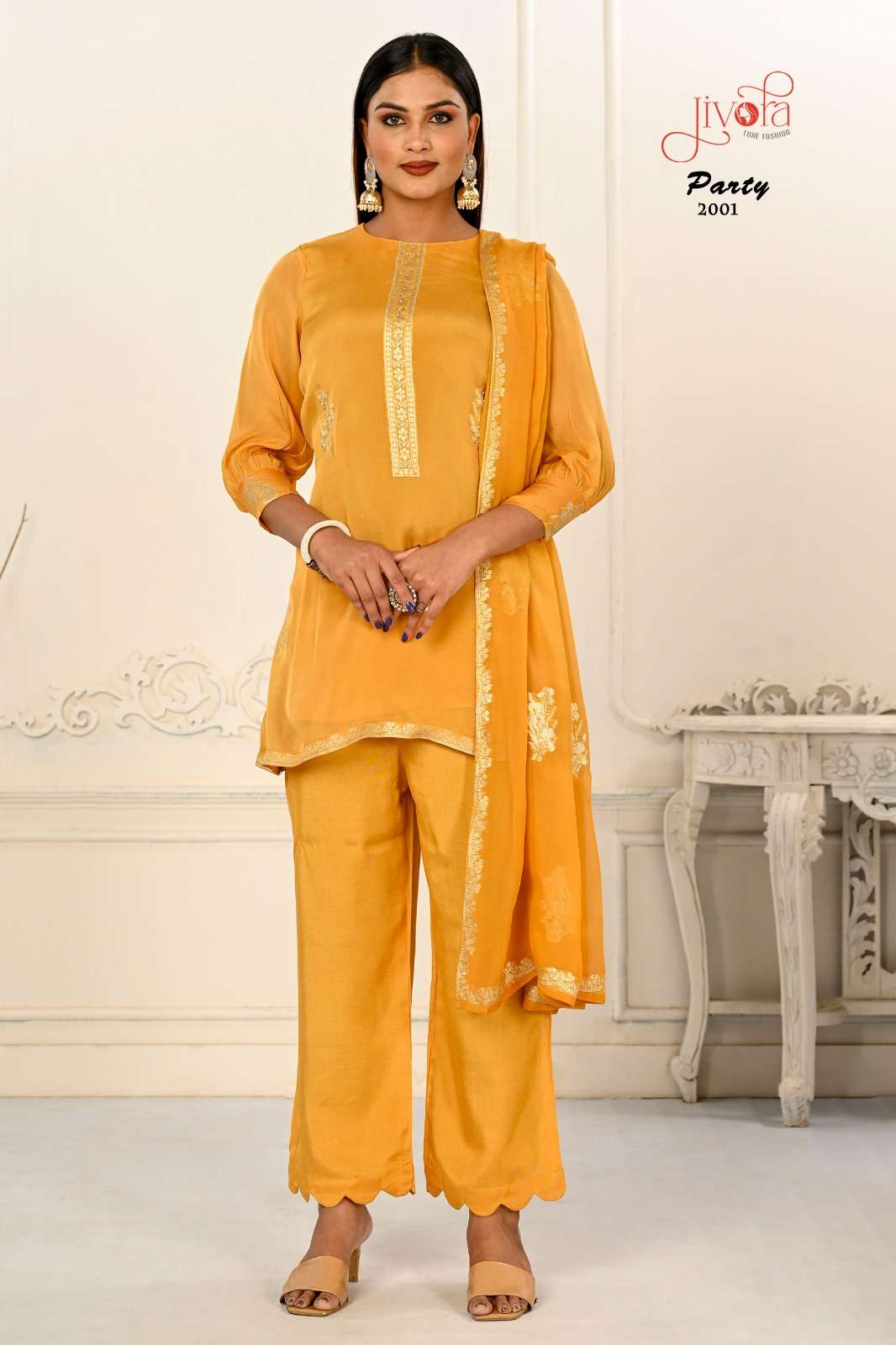 jivora party viscose catchy look kurti pant with dupatta cataloug