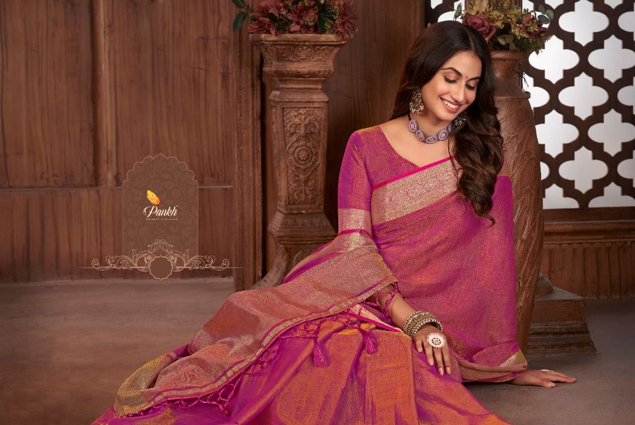 pink lotus pankh Anuska vol 3 tussar silk beautiful look saree catalog