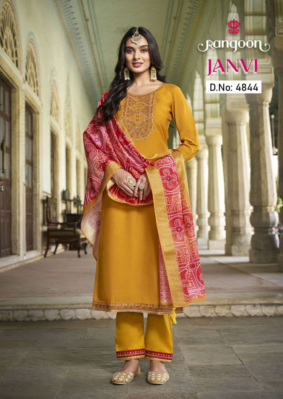 rangoon janvi muslin silk attrective look top bottm with dupatta catalog