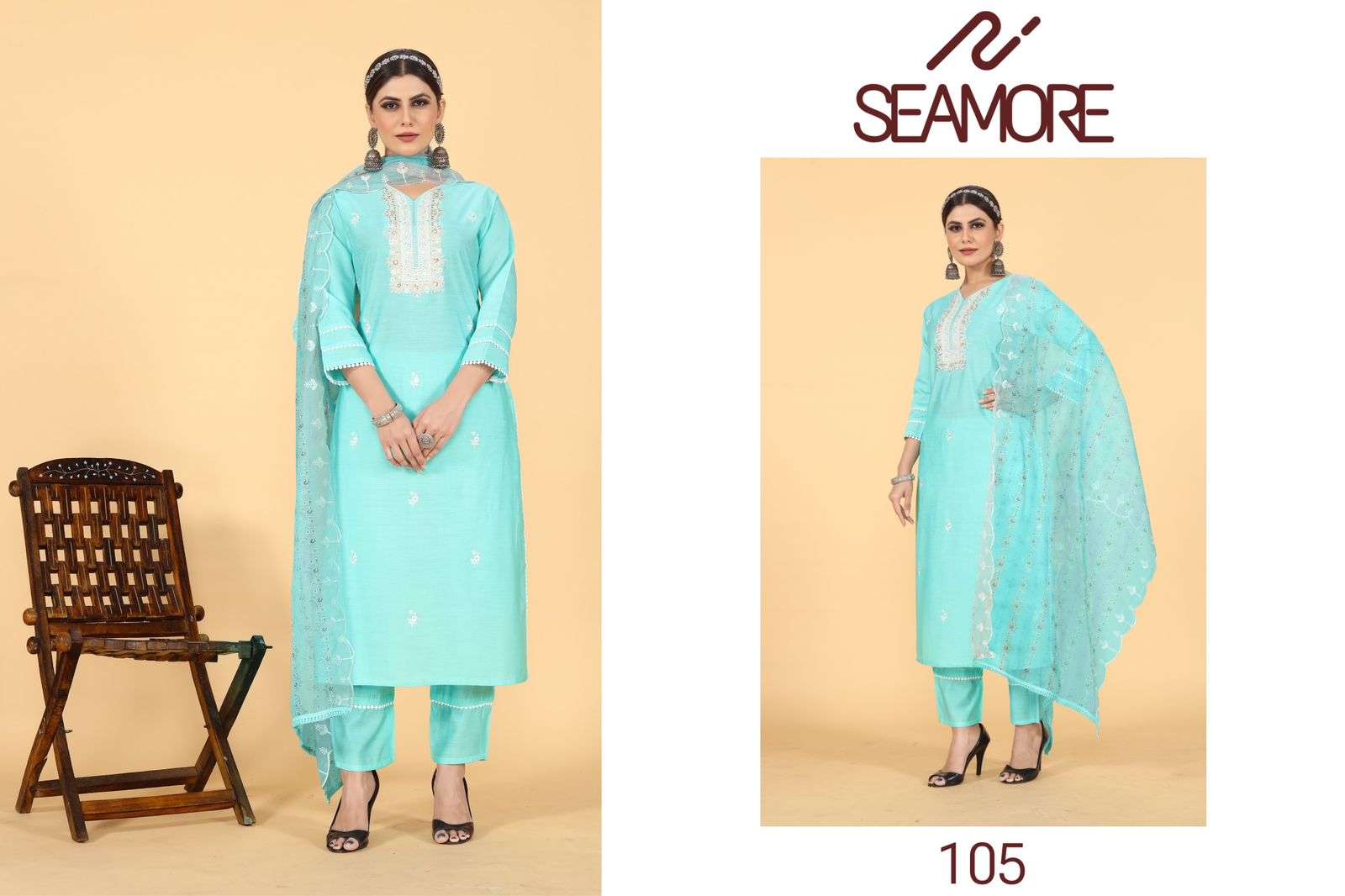 seamore laxmipati one viscose chanderi innovative look kurti with dupatta bottom size set