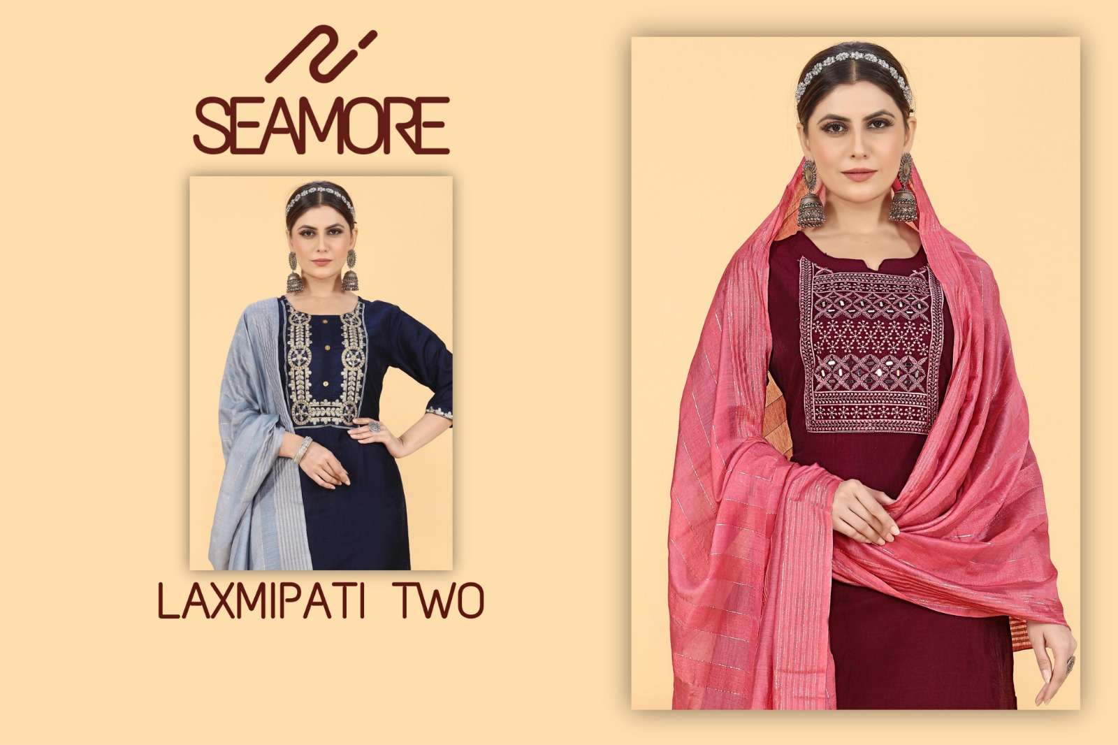 seamore LaxmiPati Two chinnon silk attrective look kurti with bottom dupatta size set