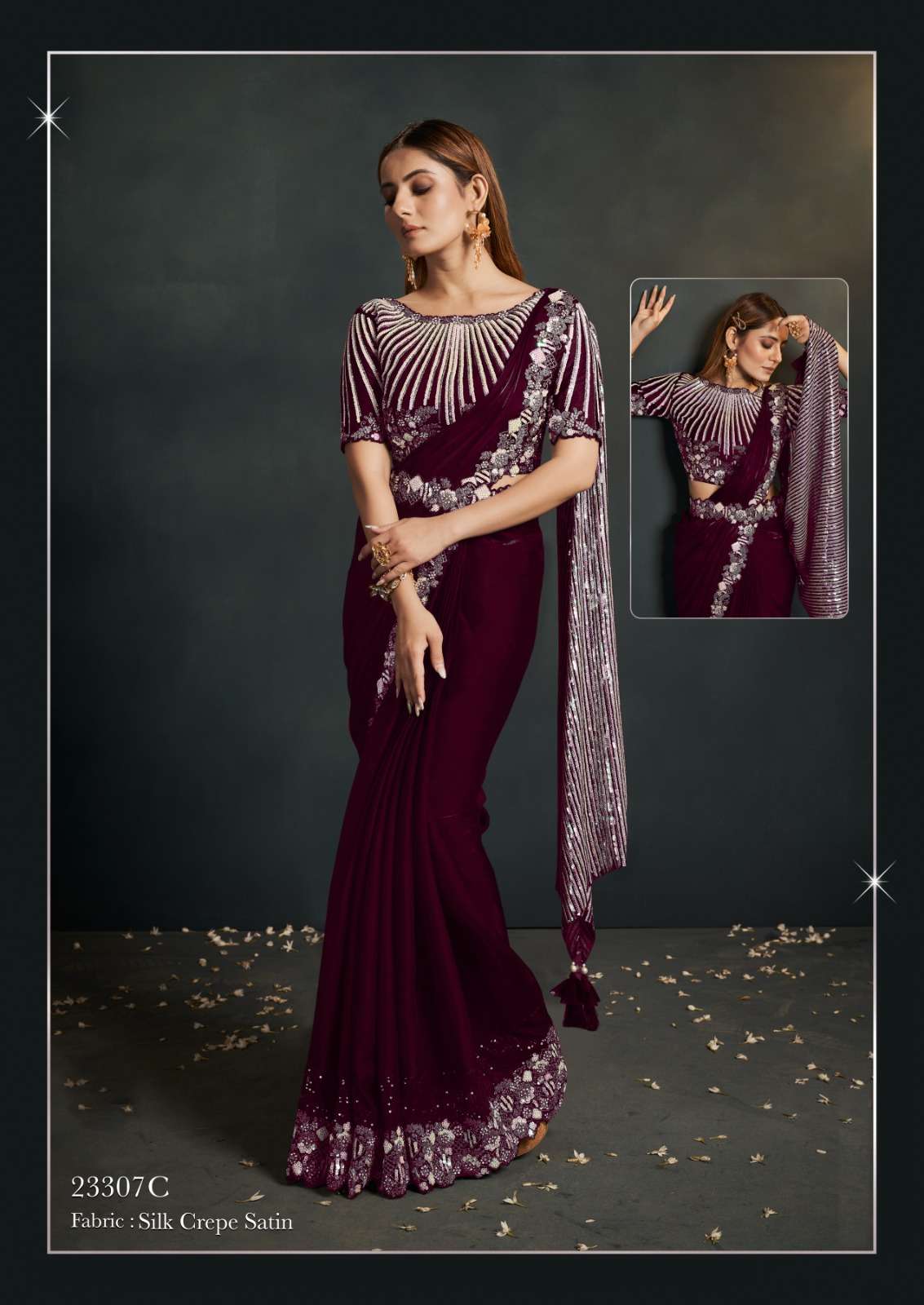 amoha trendz moh manthan 23300 series enigma silk crape georgette innovative look saree catalog