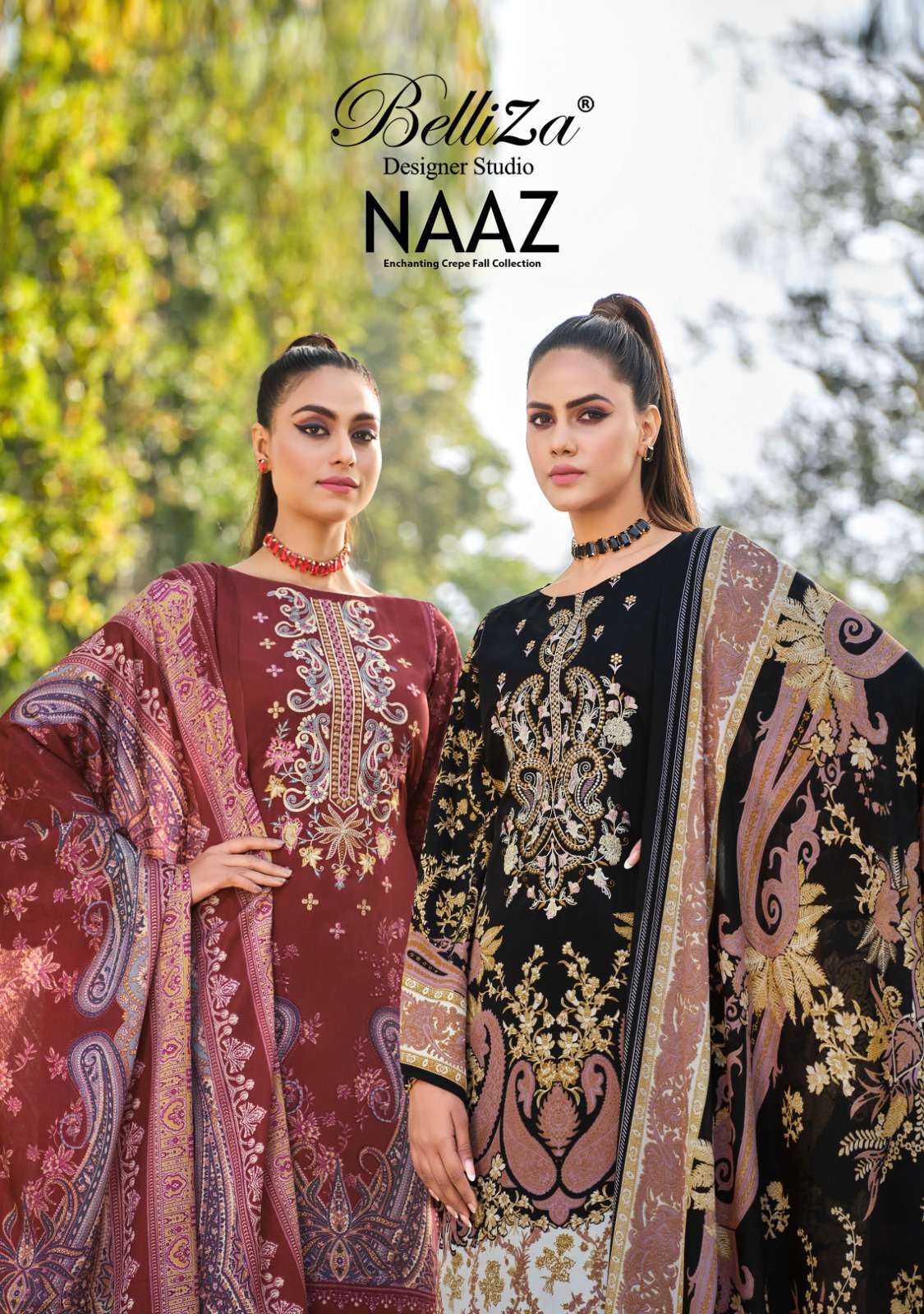 belliza designer studio naaz pure crape ecxlusive print salwar suit catalog