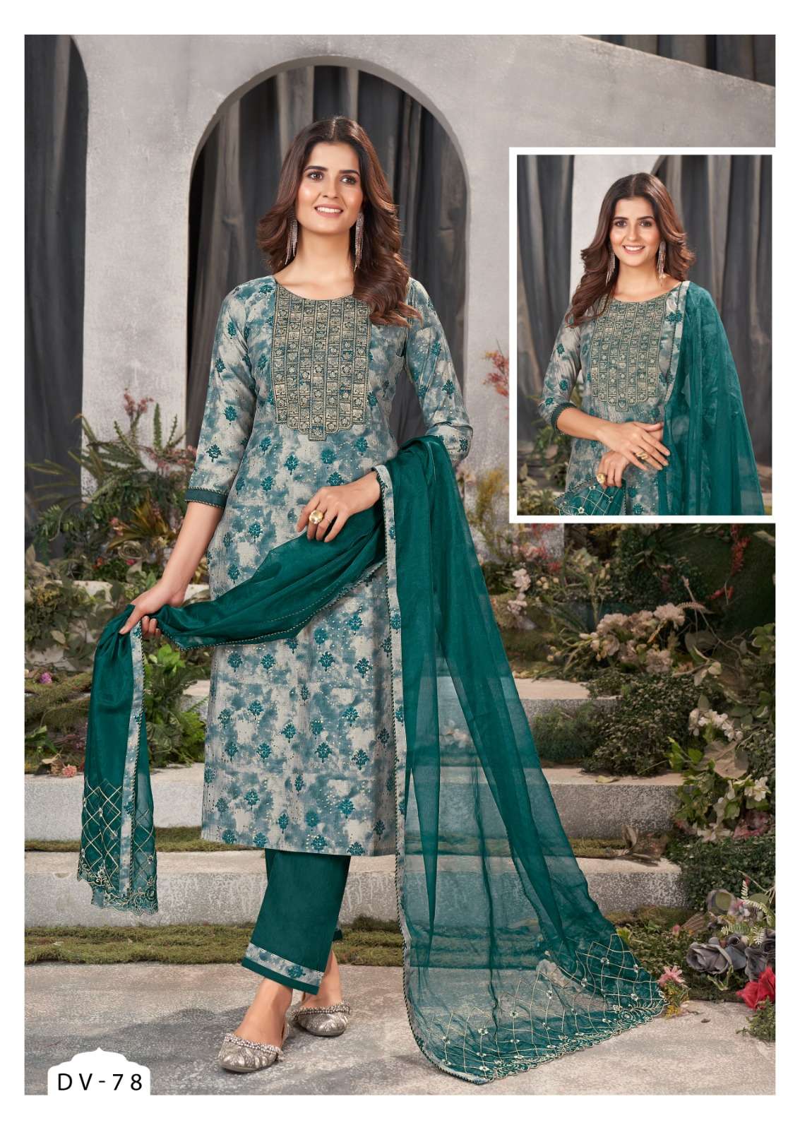 kalaroop by kajree  d no 77 and 78  modal exclusive print top bottom with dupatta size set