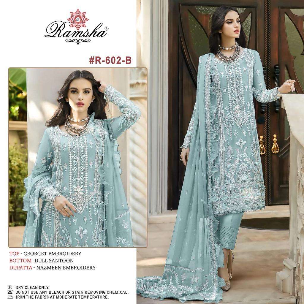 ramsha ramsha r 602 nx georgette decent look salwar suit catalog