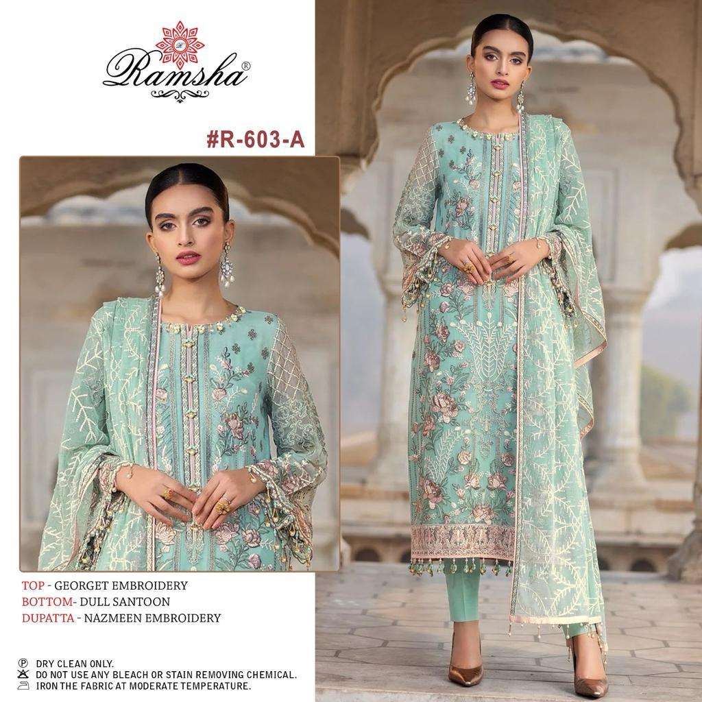 ramsha ramsha r 603 nx georgette catchy look salwar suit catalog