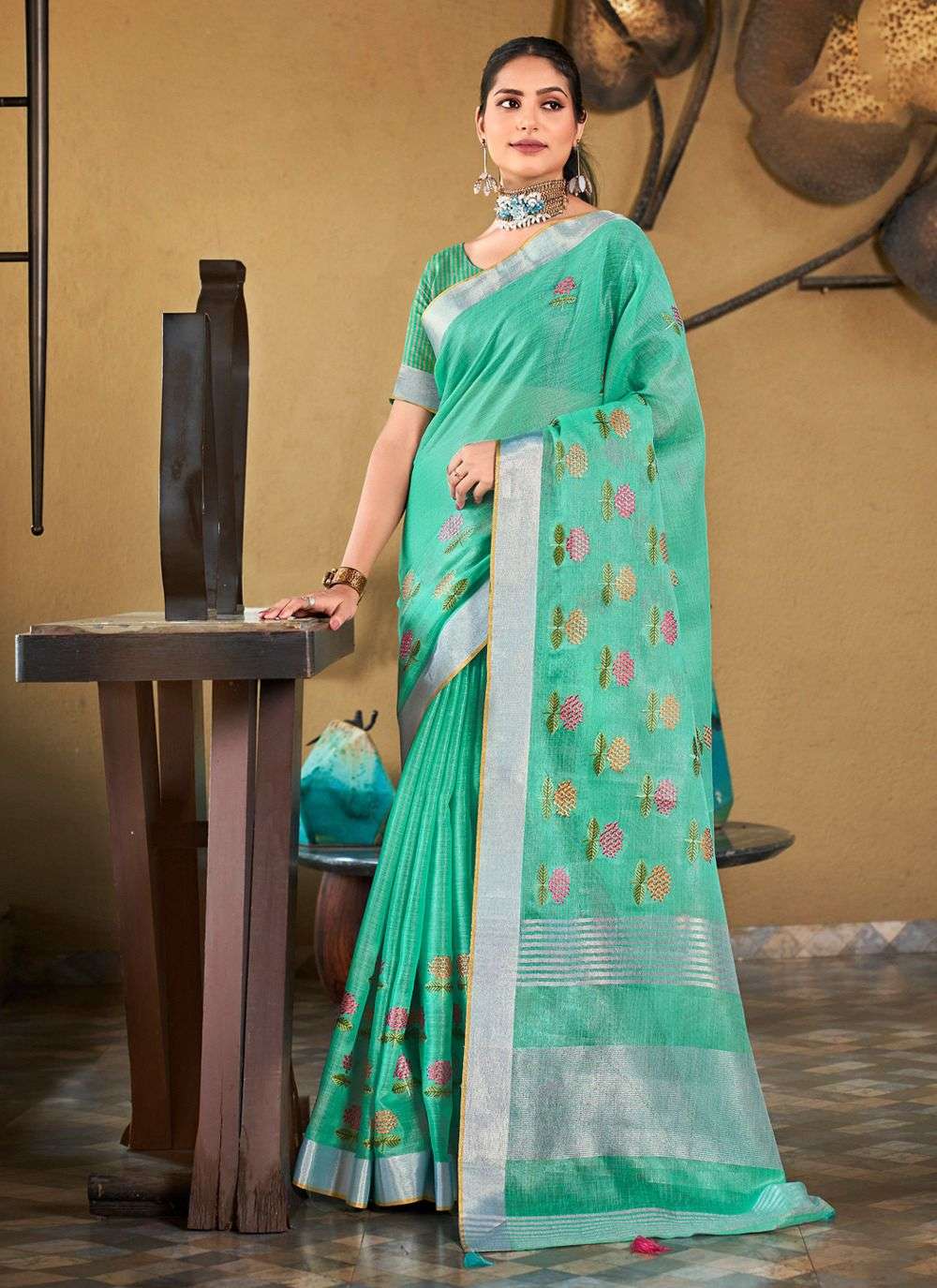 sangam prints linen queen  linen gorgeous look saree catalog