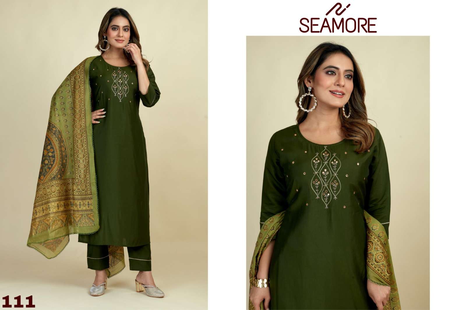 seamore laxmipati three Viscose modal silk innovative look kurti with dupatta bottom size set