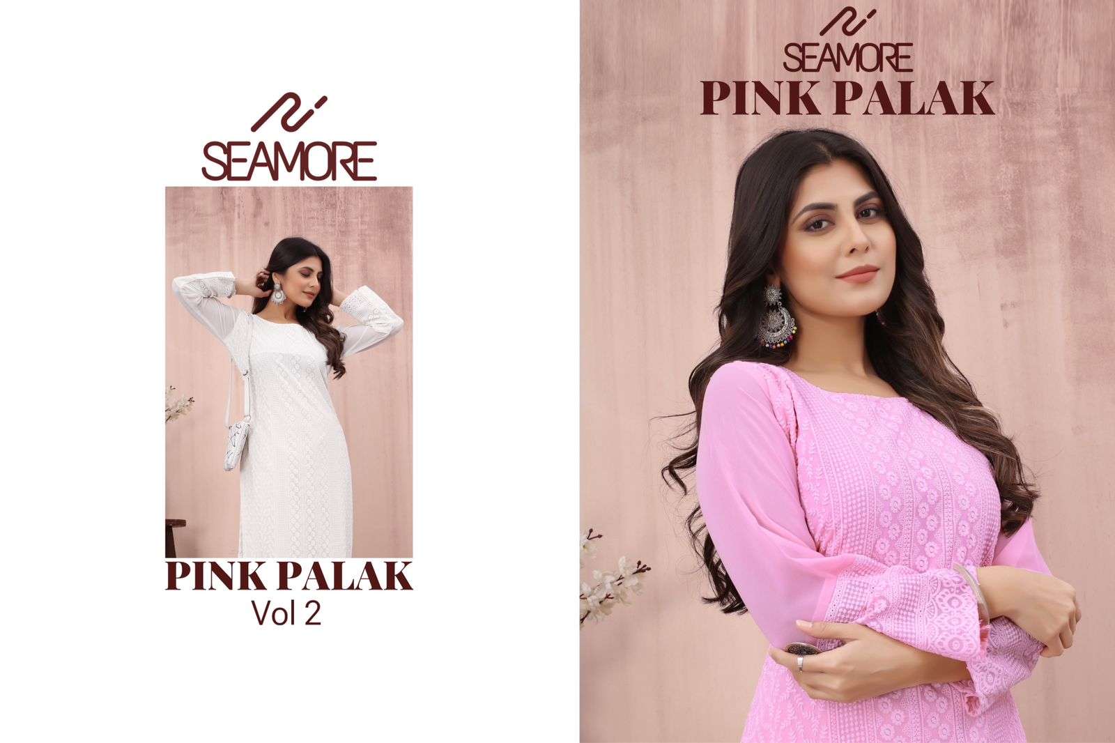 seamore pink palak SKU  3015 To 3017 Lakhnavi Georgette look top bottom size set