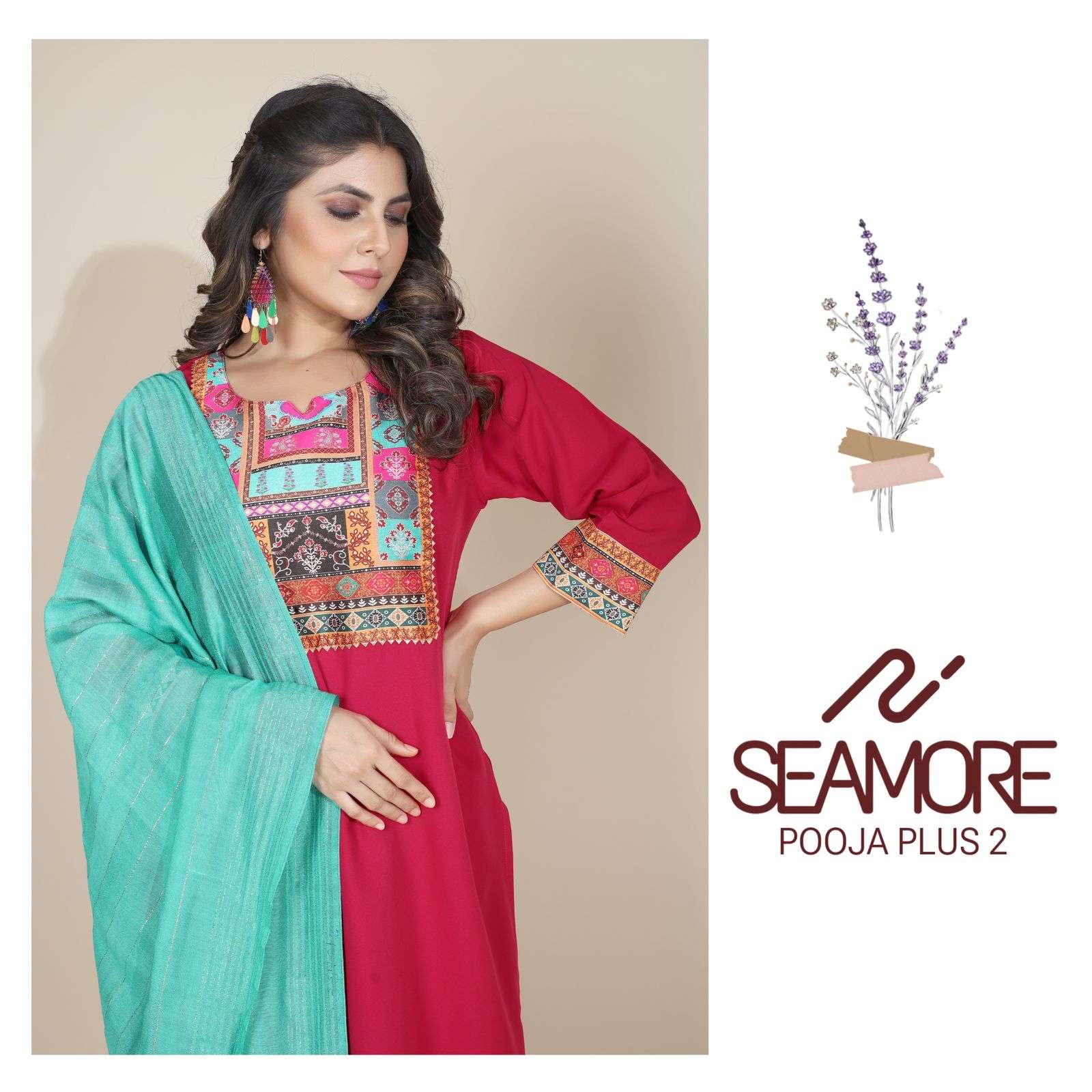 seamore  Pooja Plus 2 crape innovative look kurti with bottom size set