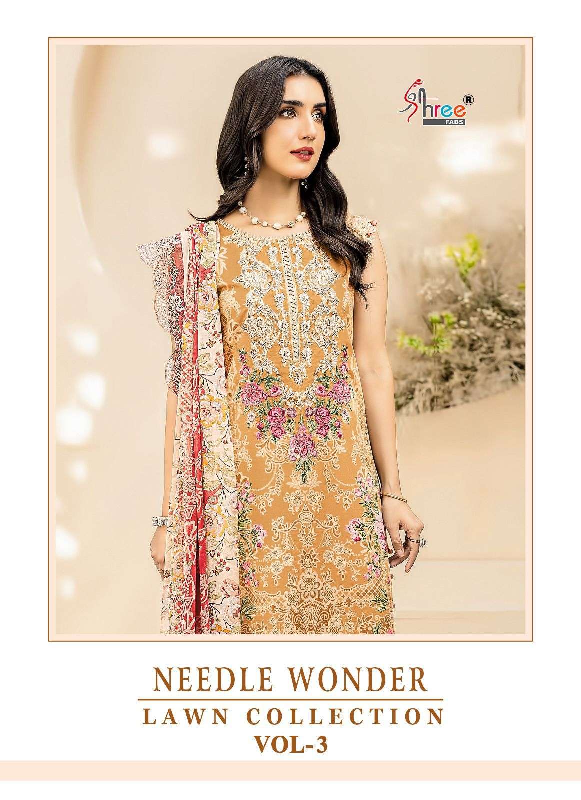 shree fabs needle wonder lawn collection vol 3 cotton gorgeous look salwar suit with silver dupatta  catalog