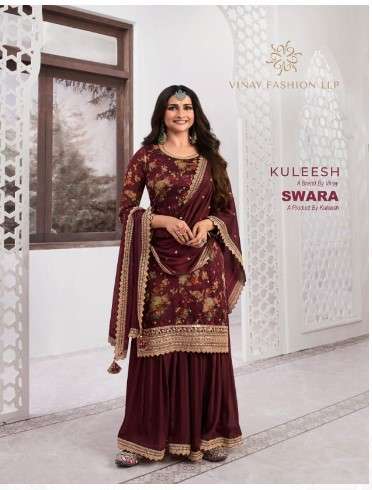 vinay fashion kuleesh swara georgette decent embroidery look top bottom dupatta catalog