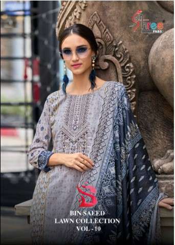 shree fabs bin saeed lawn collection vol 10 cotton gorgeous look salwar suit catalog