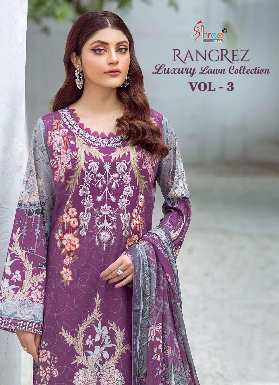 shree fabs rangrez luxcury lawn collection vol 3 cotton gorgeous look salwar suit shiffon dupatta catalog