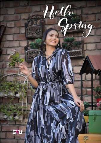 s4u  hello spring chiffon new and modern look kurti catalog