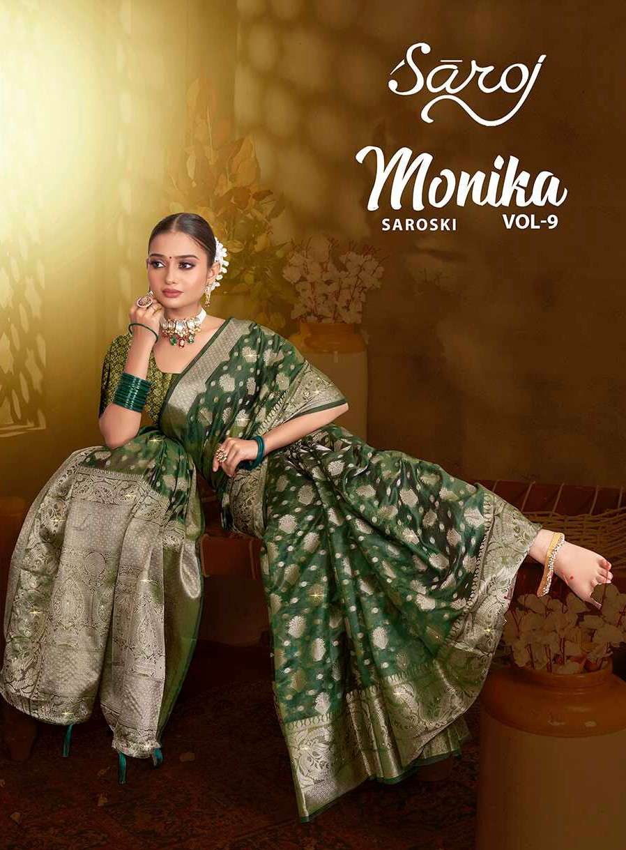 saroj saree monika vol 9 organza attractive look saree catalog