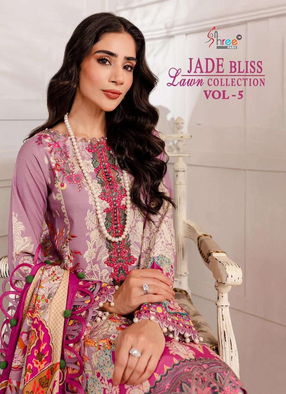 shree fabs jade bliss lawn collection vol 5 pure cotton catchy look salwar suit with siffon dupatta catalog