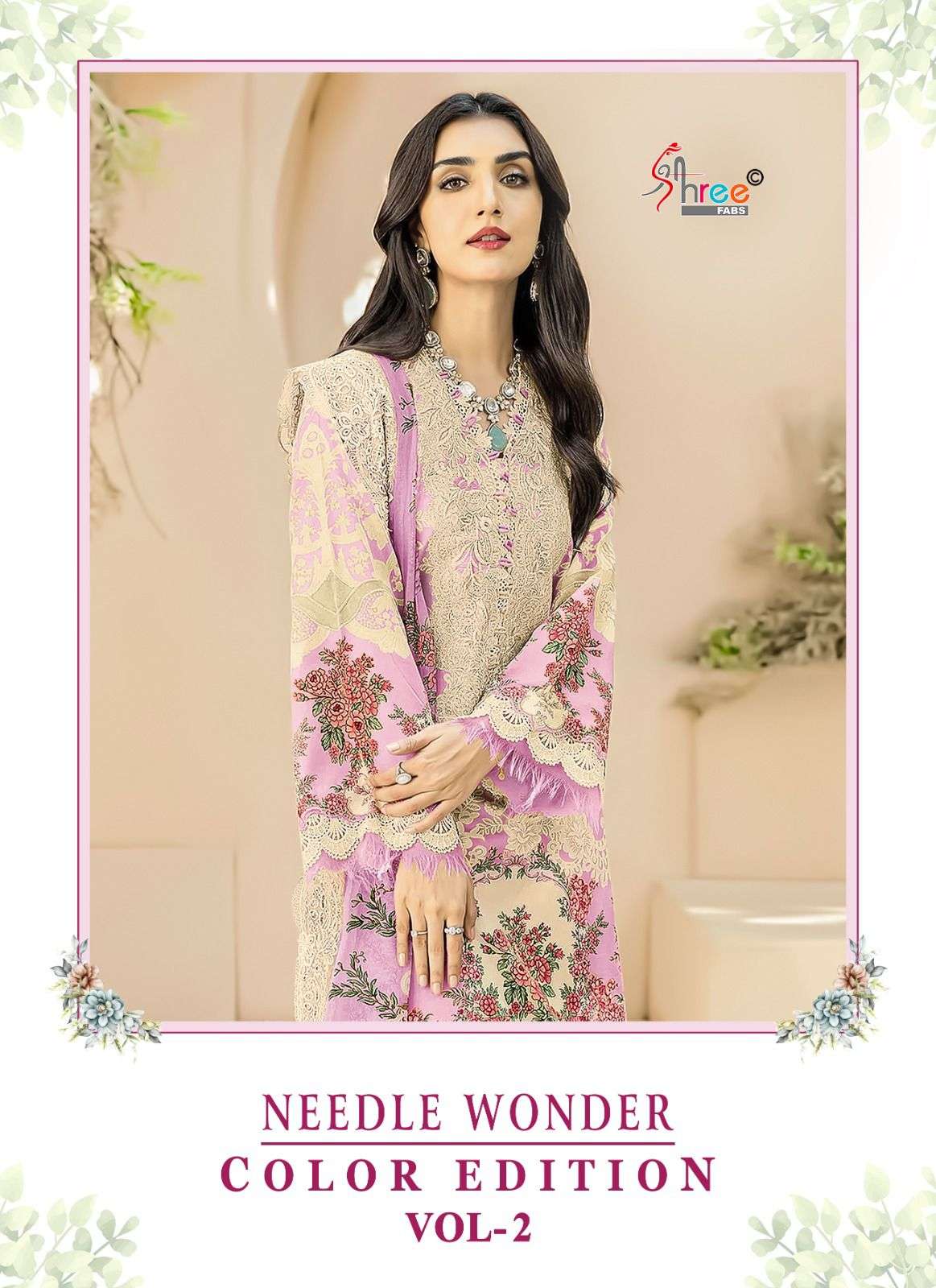 shree fabs needle wonder colour edition vol 2  cotton gorgeous look salwar suit shiffon dupatta catalog