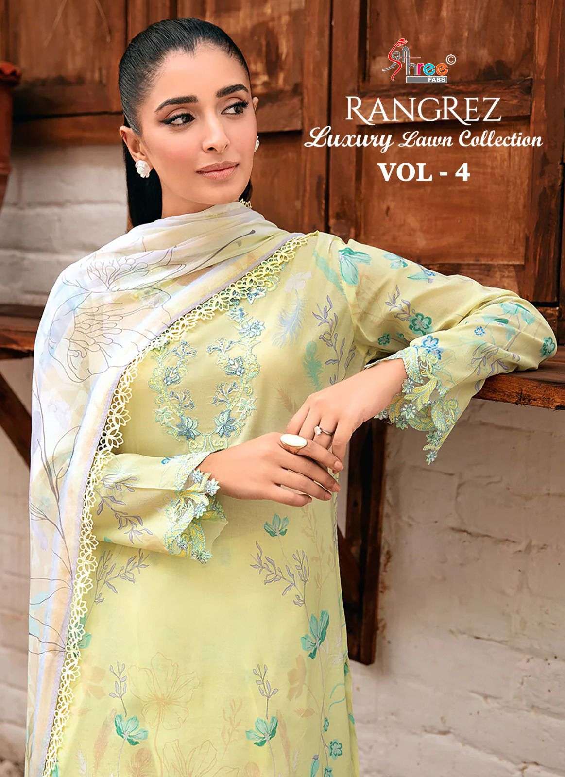 shree fabs rangrez luxcury lawn collection vol 4  cotton gorgeous look salwar suit shiffon dupatta catalog