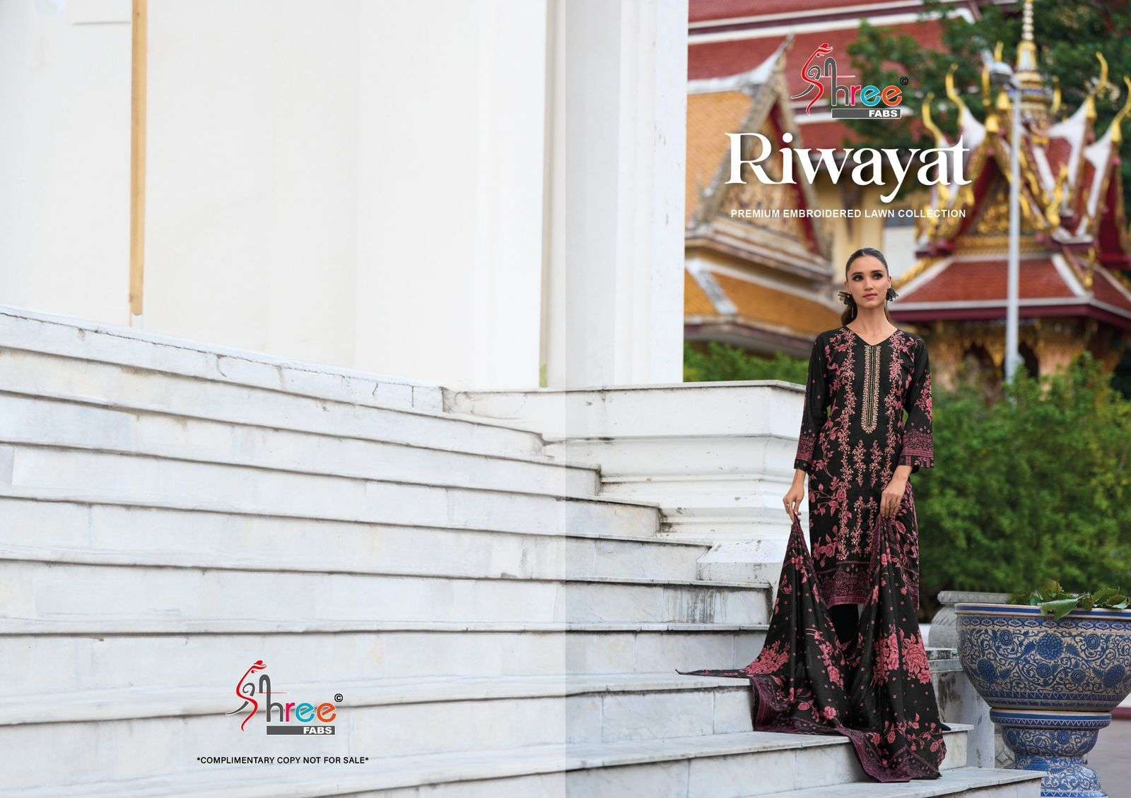 shree fabs riwayat premium embrodered lawn collection cotton graceful look salwar suit shiffon dupatta catalog