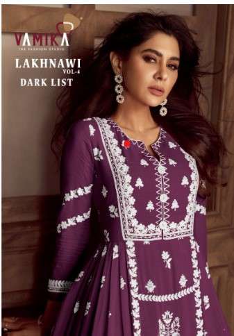 vamika lakhnavi vol 4 dark colour d no 1023 p f to 1023 t  reyon newand modern look top plazo with dupatta catalog