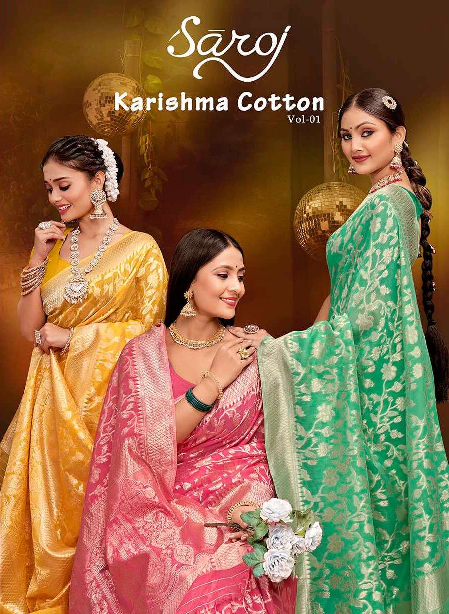 saroj saree  Karishma Cotton 1 soft cotton catchy look saree catalog