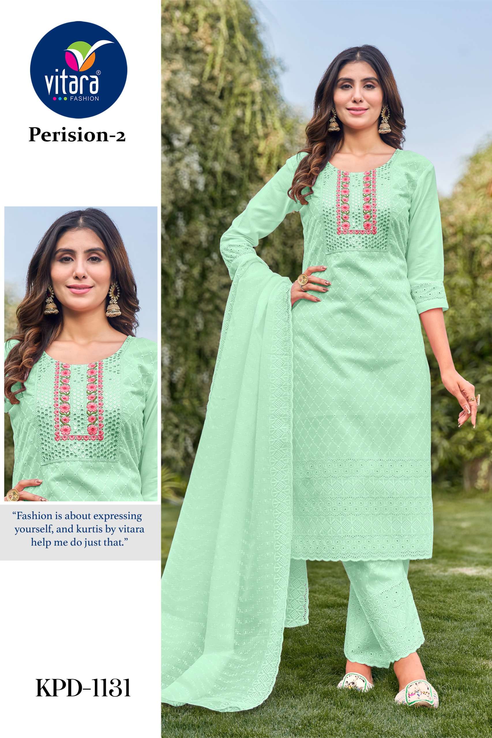 vitara fashion perision 2 cotton innovative look kurti bottom with dupatta catalog