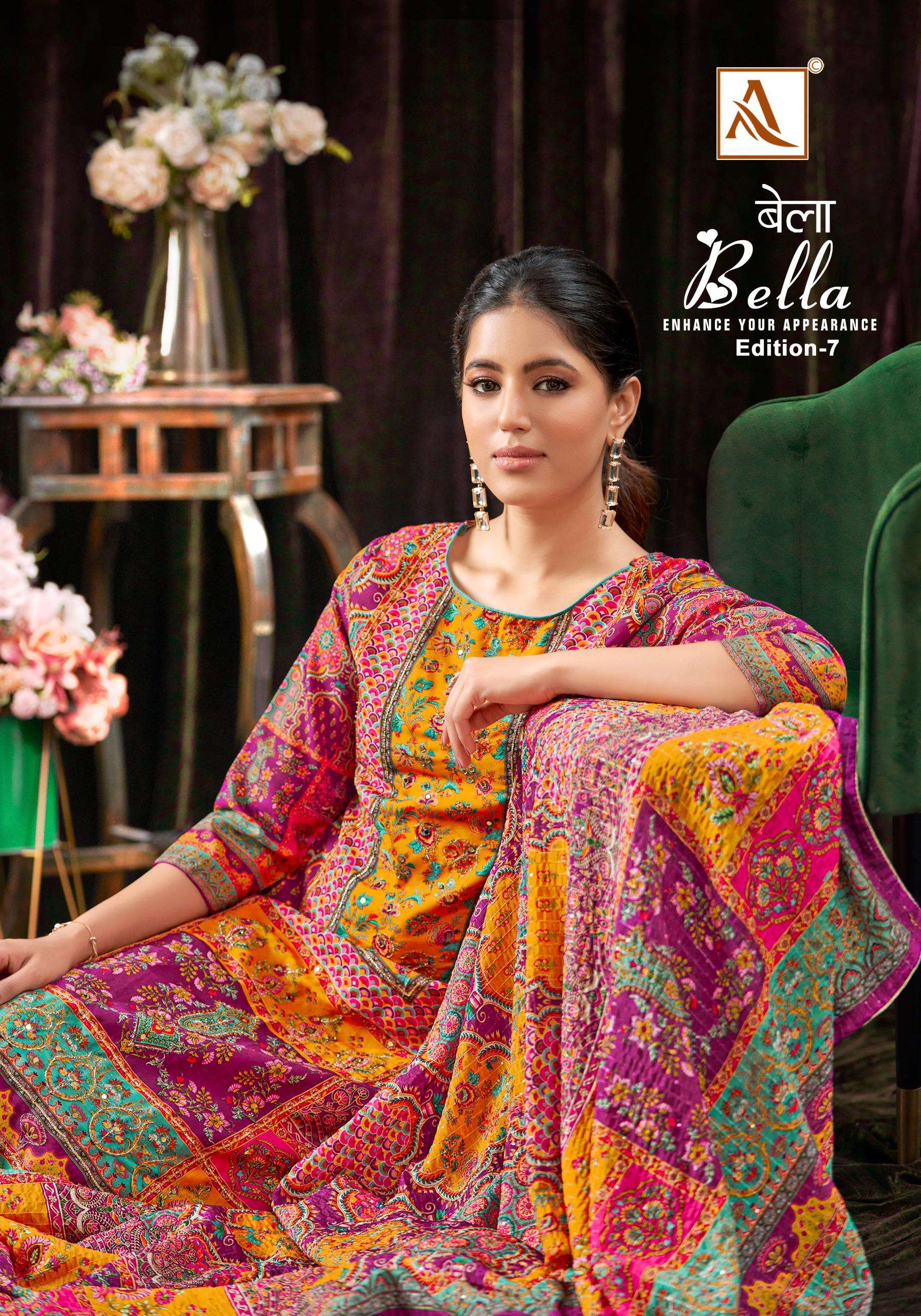 alok suit  bella 7 muslin exclusive print salwar suit catalog