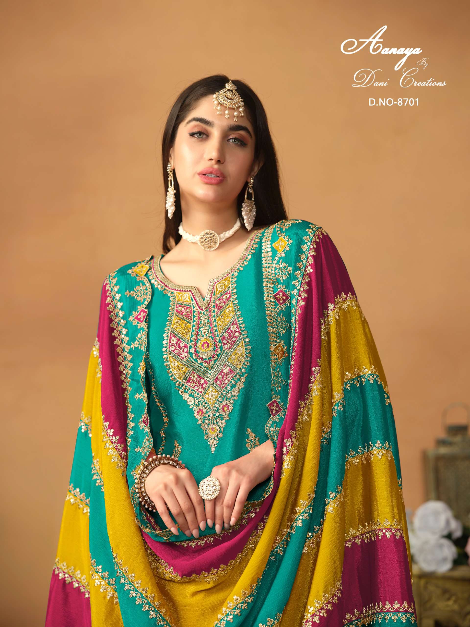 dani aanaya vol 187 chinon silk innovative look salwar suit catalog