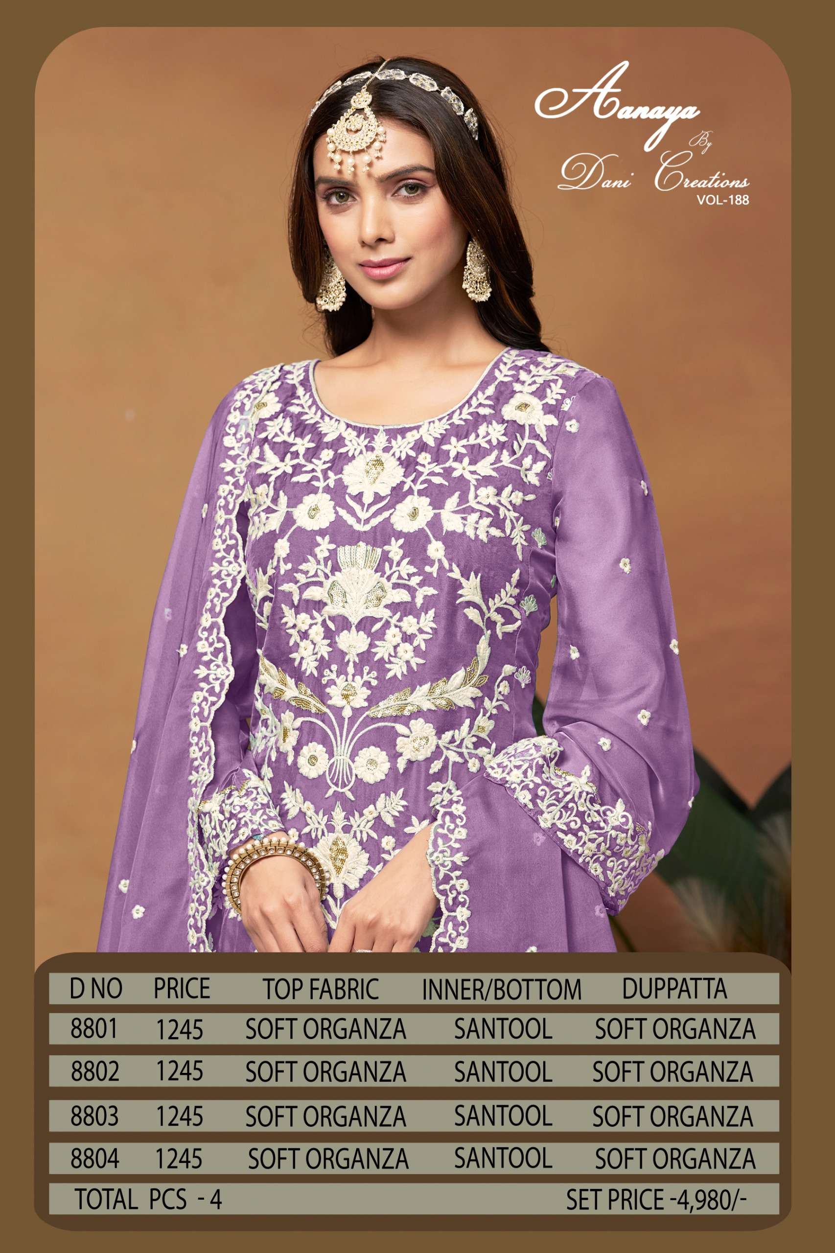 dani aanaya vol 188 organza decent look salwar suit catalog