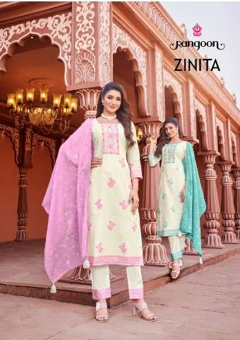 rangoon zinita cotton new and modern look top bottom with dupatta catalog